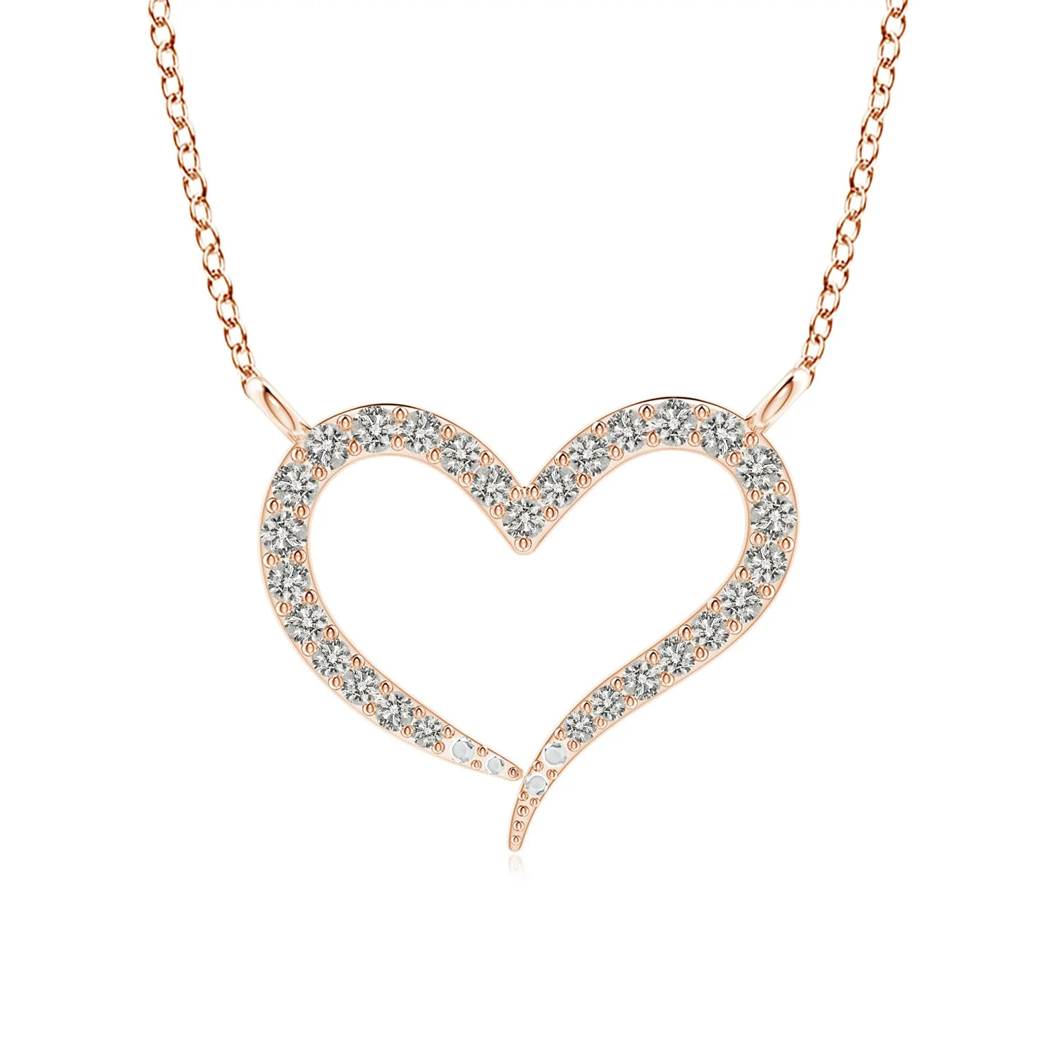 0.9 MM Diamond Asymmetrical Heart Necklace in 14K Rose Gold - Image 7