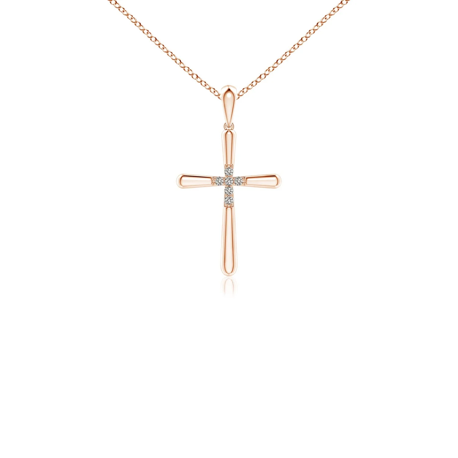 0.9 MM Bezel-Set Diamond Asymmetrical Cross Necklace in 14K Rose Gold - Image 6