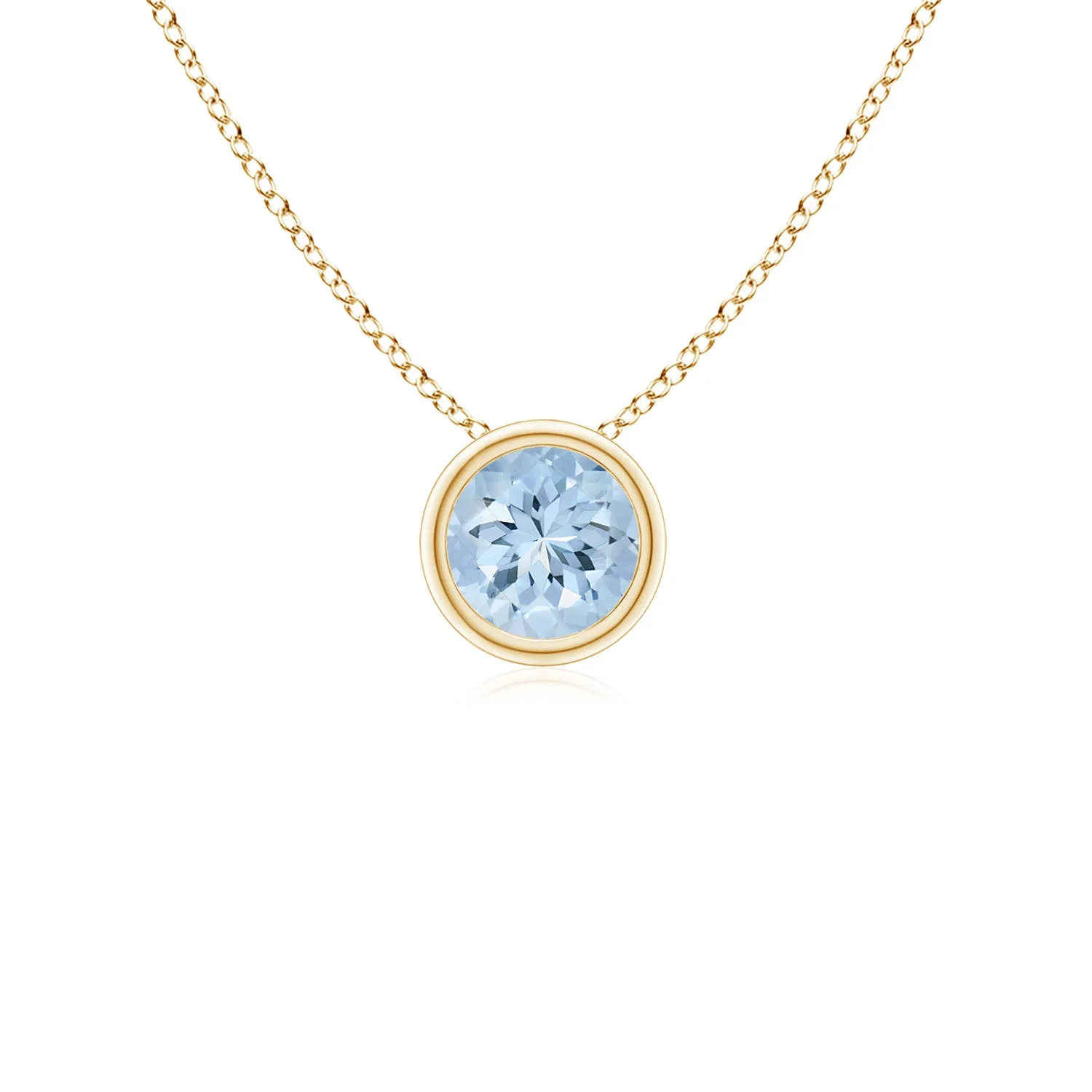 0.72 CTW Classic Prong-Set Round Aquamarine Solitaire Pendant in 14K Yellow Gold - Image 4