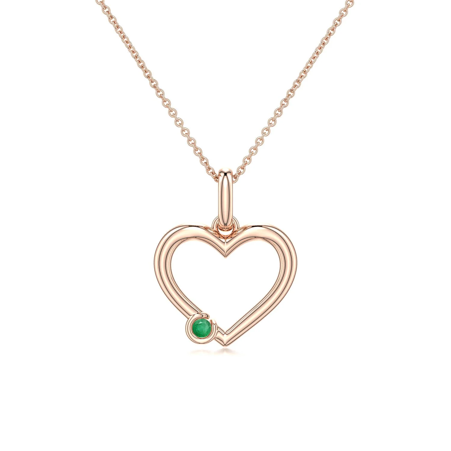4 MM Classic Prong-Set Round Emerald Solitaire Pendant in 18K Rose Gold - Image 6