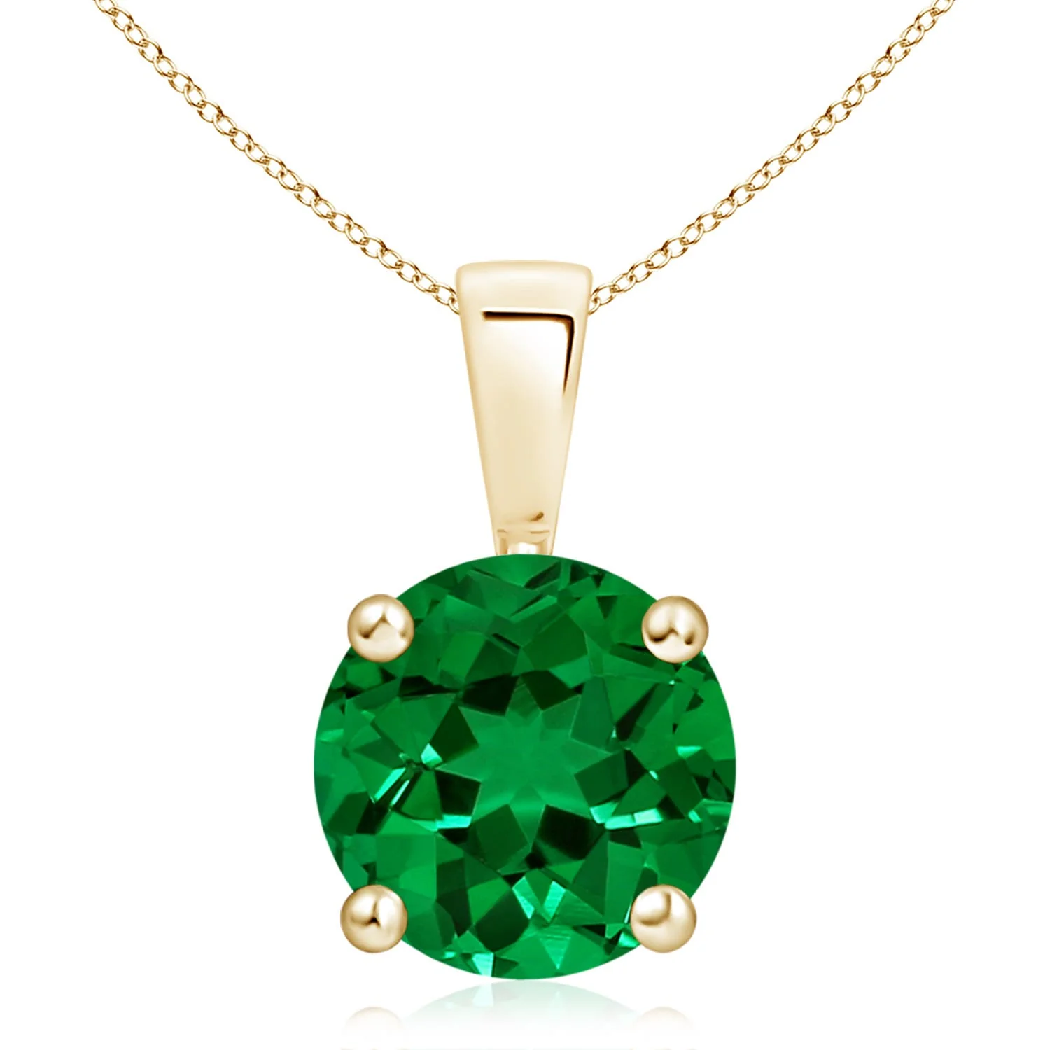 4 MM Classic Prong-Set Round Emerald Solitaire Pendant in 18K Yellow Gold - Image 3