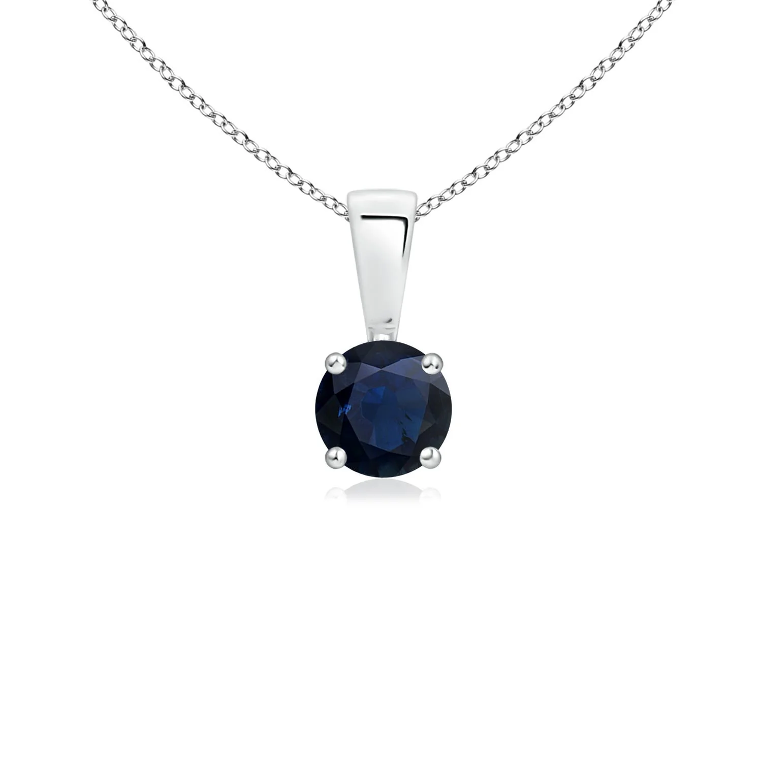 0.33 CTW Classic Prong-Set Round Blue Sapphire Solitaire Pendant in 18K White Gold - Image 8