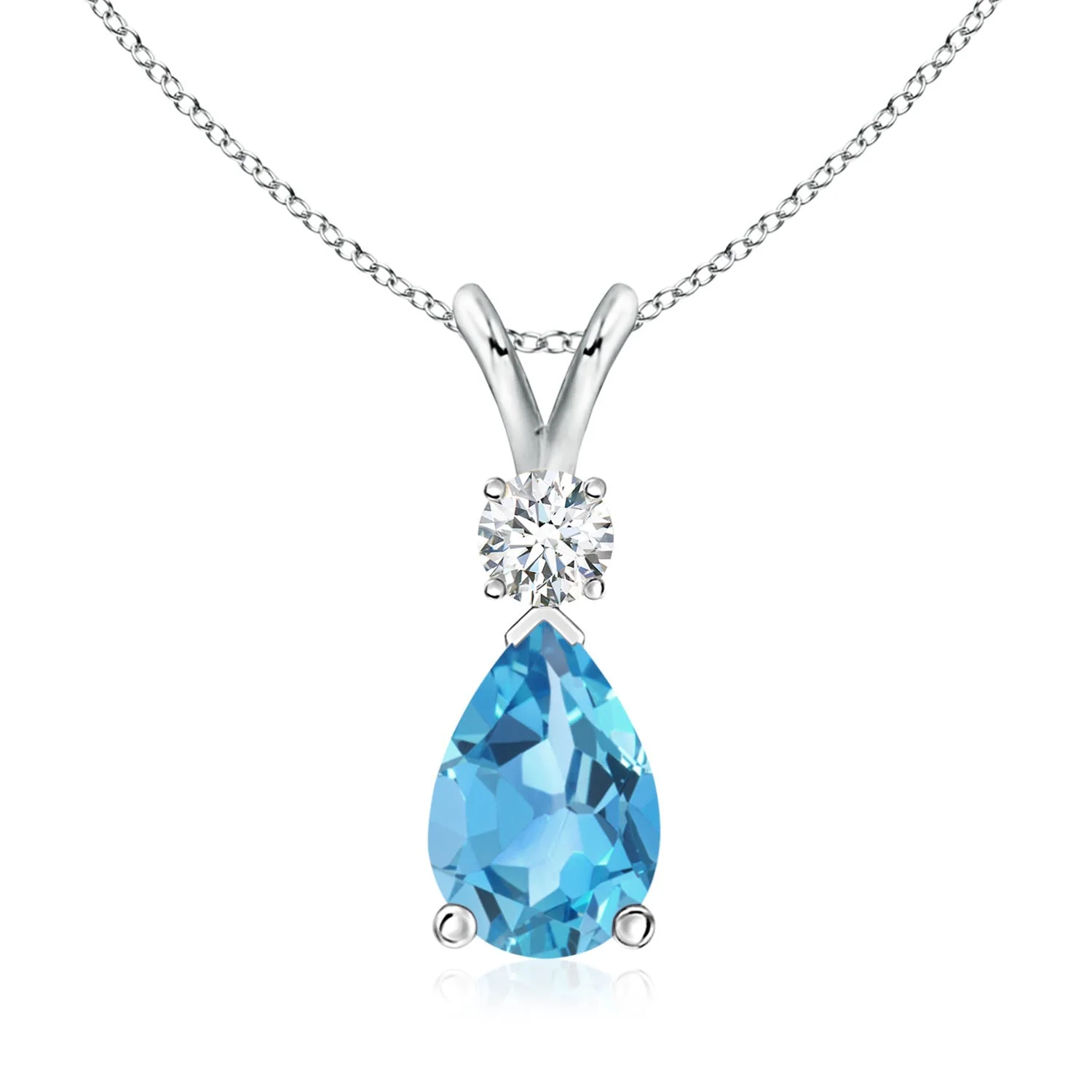2.95 CTW Swiss Blue Topaz Flower Cluster Pendant with Diamond in Platinum - Image 9