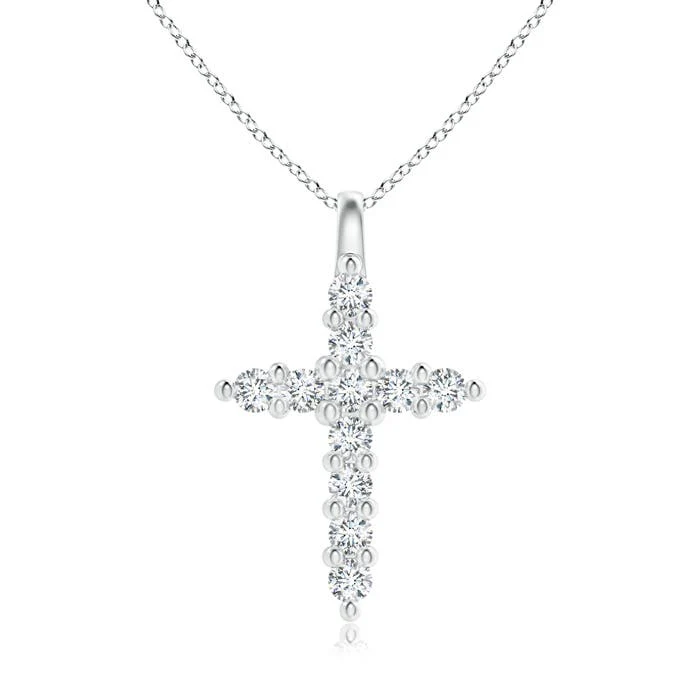 0.78 CTW Marquise and Round Emerald Cross Pendant in 14K White Gold - Image 2