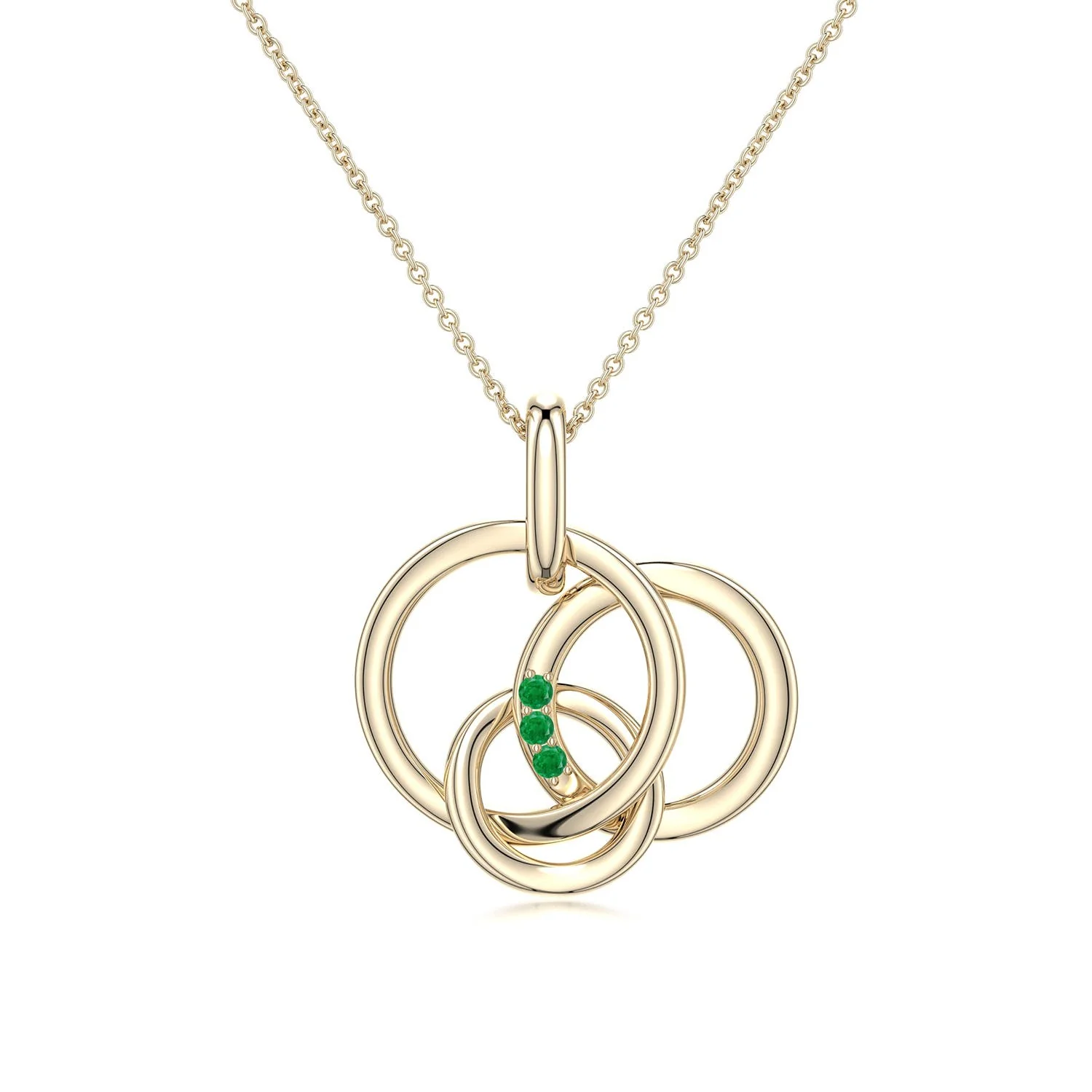 0.27 CTW Dangling Channel-Set Emerald Celtic Knot Pendant in 18K Yellow Gold - Image 2