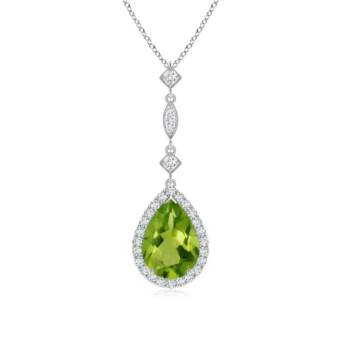 2.18 CTW Vintage Style Peridot Pendant with Diamond Halo in 18K Yellow Gold - Image 5
