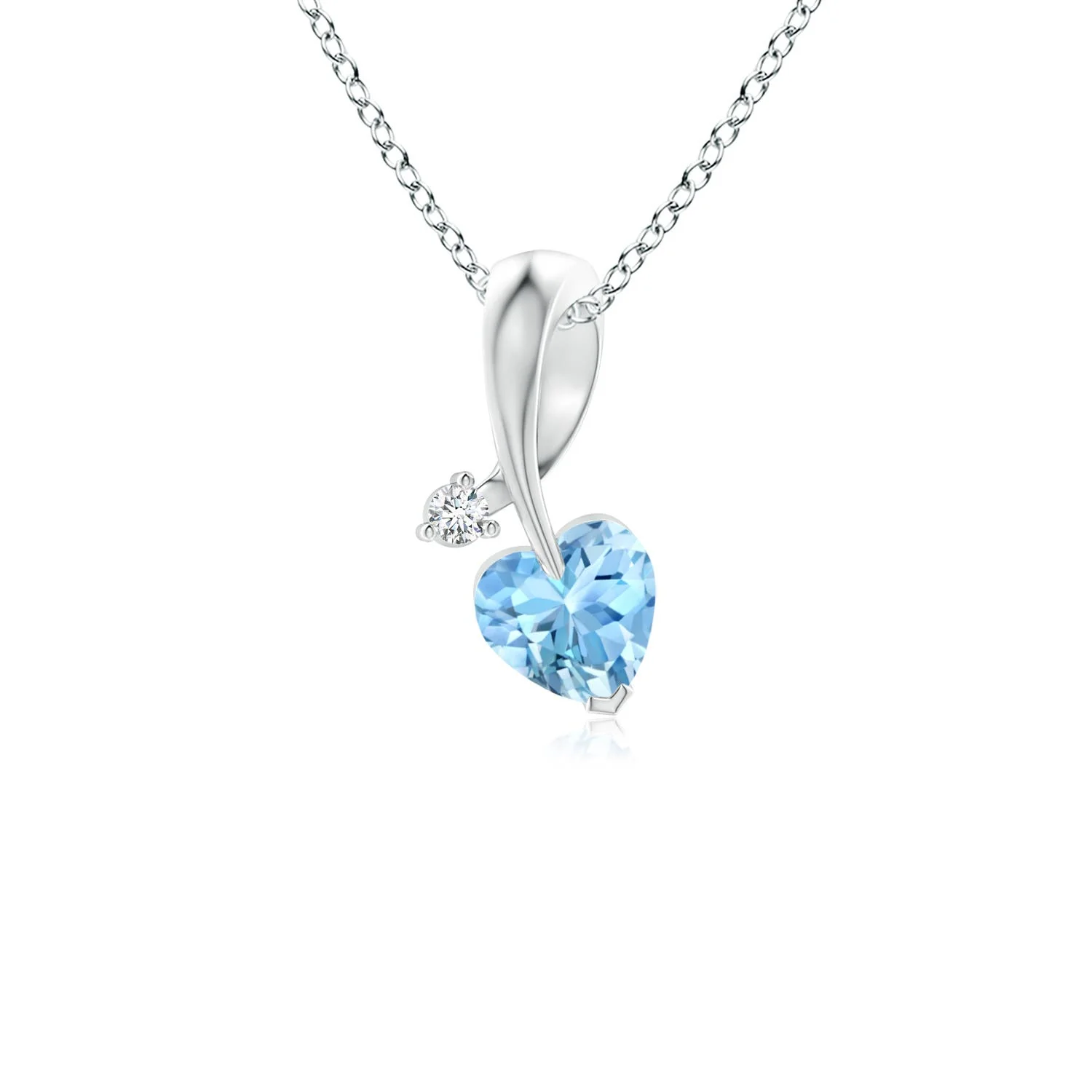 4 MM Bezel-Set Solitaire Heart Aquamarine Pendant in 18K White Gold - Image 10