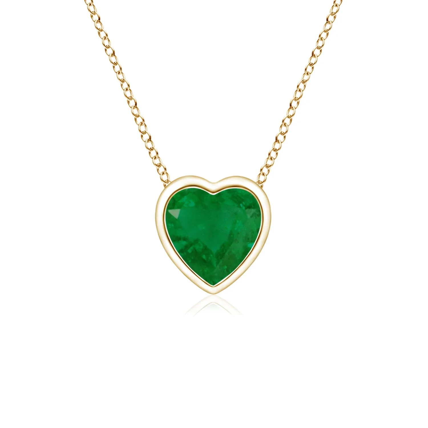 4 MM Bezel-Set Solitaire Heart Emerald Pendant in 14K Yellow Gold - Image 7