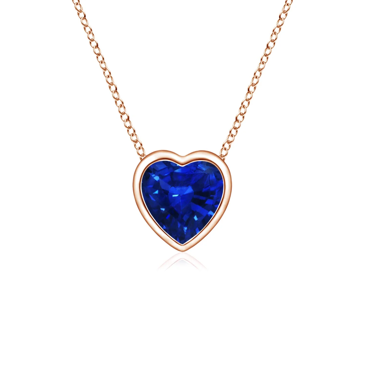 0.3 CTW Bezel-Set Solitaire Heart Blue Sapphire Pendant in 18K Rose Gold - Image 8