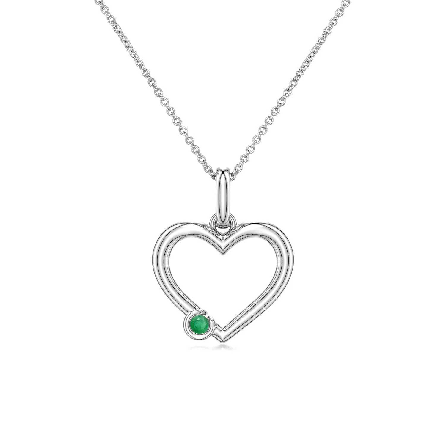 0.25 CTW Round Emerald Solitaire V-Bale Pendant with Diamond in Silver - Image 3