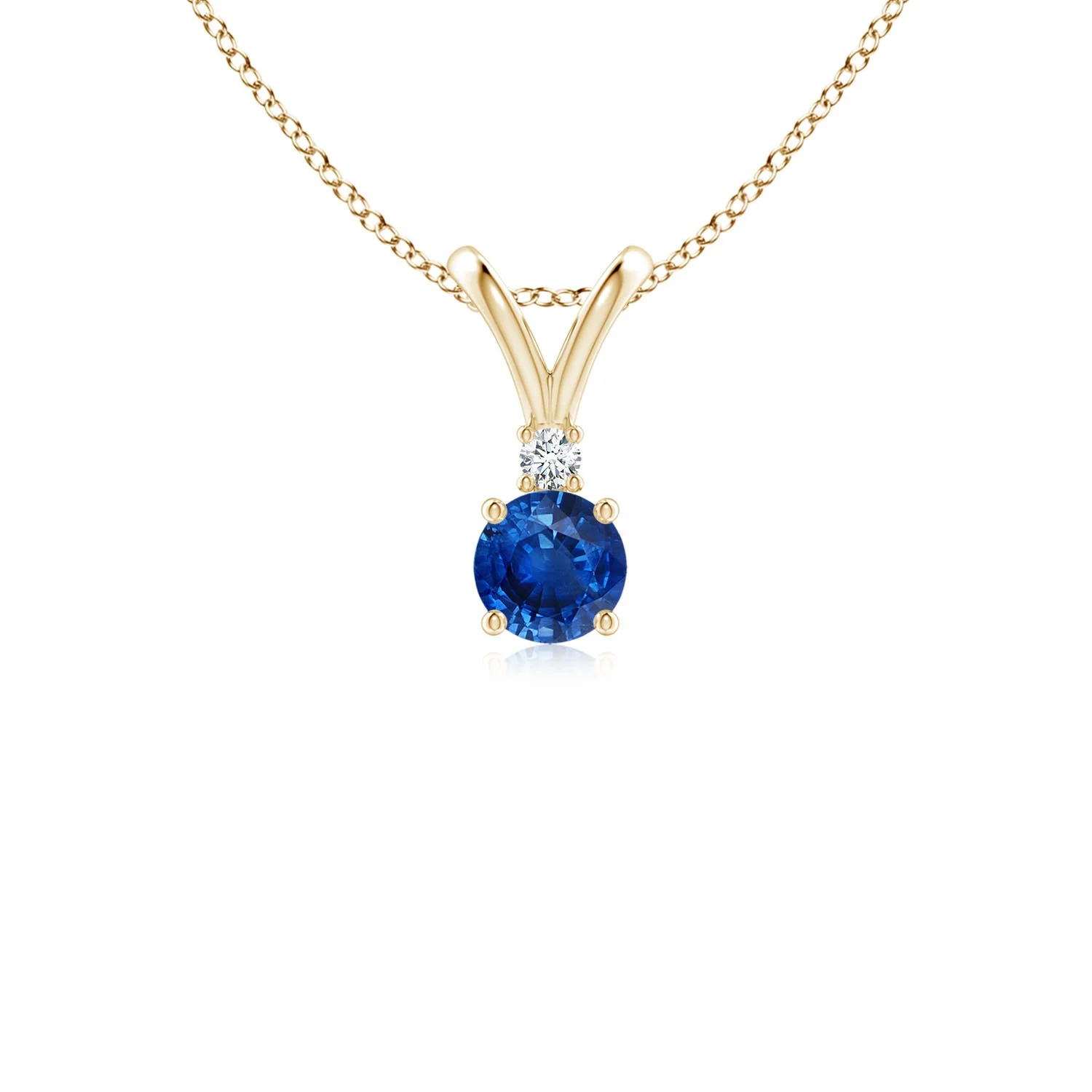 0.25 CTW Round Emerald Solitaire V-Bale Pendant with Diamond in 14K Yellow Gold - Image 10