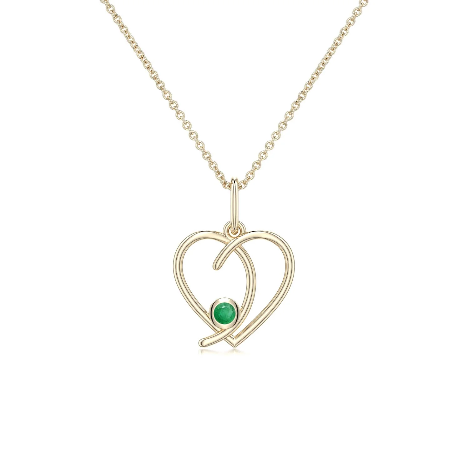 0.25 CTW Round Emerald Solitaire V-Bale Pendant with Diamond in 14K Yellow Gold - Image 3