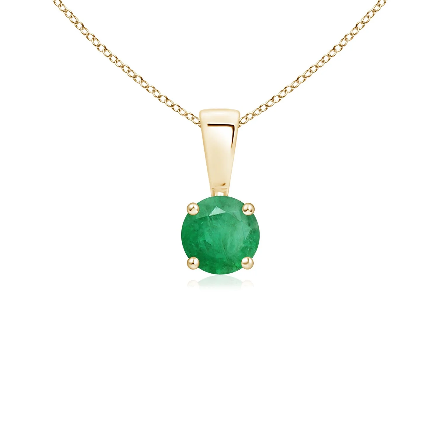 0.25 CTW Round Emerald Solitaire V-Bale Pendant with Diamond in 14K Yellow Gold - Image 9