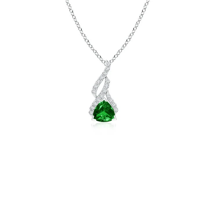 0.5 CTW Trillion Tanzanite Solitaire Pendant with Diamond Swirl in 18K White Gold - Image 8