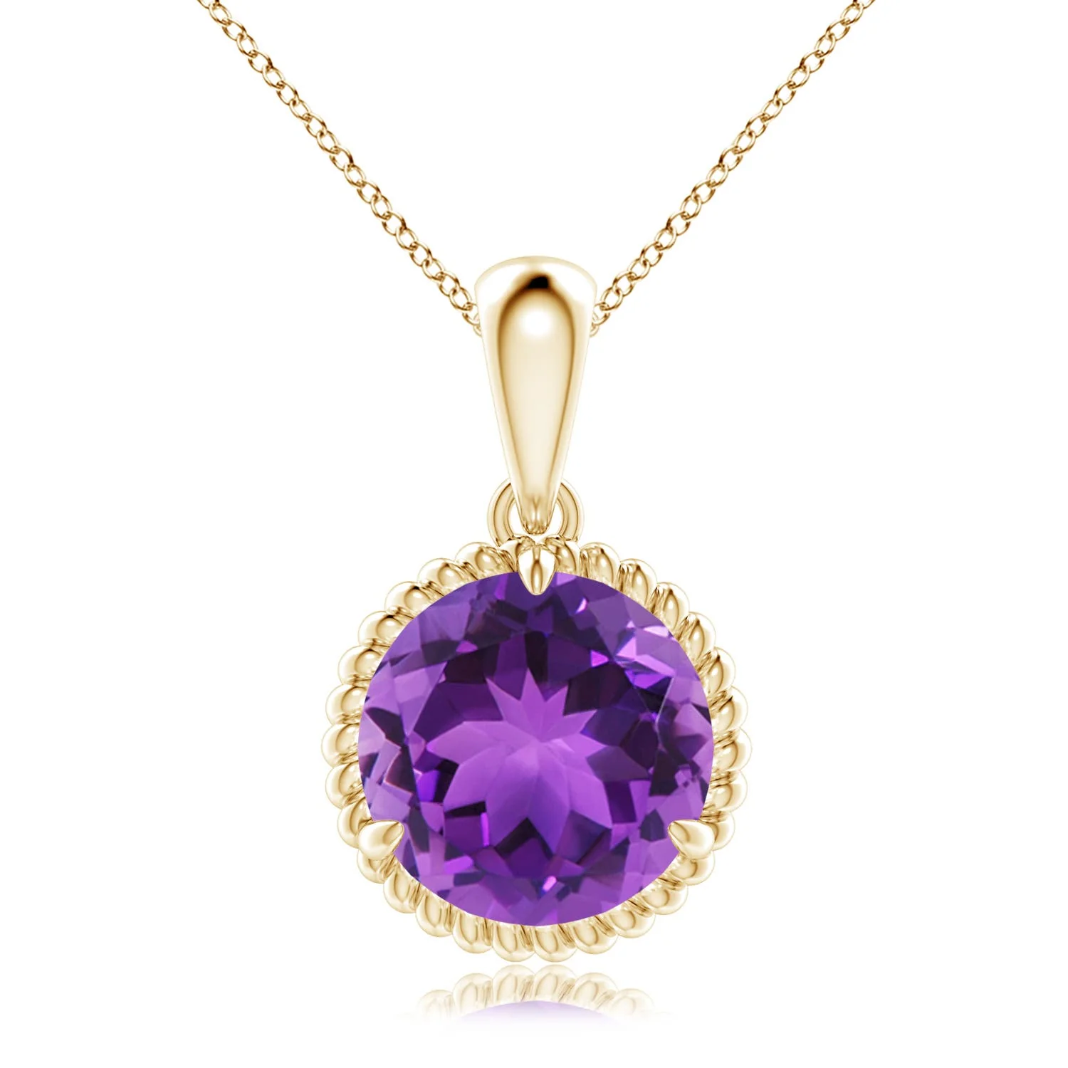 1.15 CTW Bezel-Set Round Amethyst Solitaire Pendant in 14K Yellow Gold - Image 2