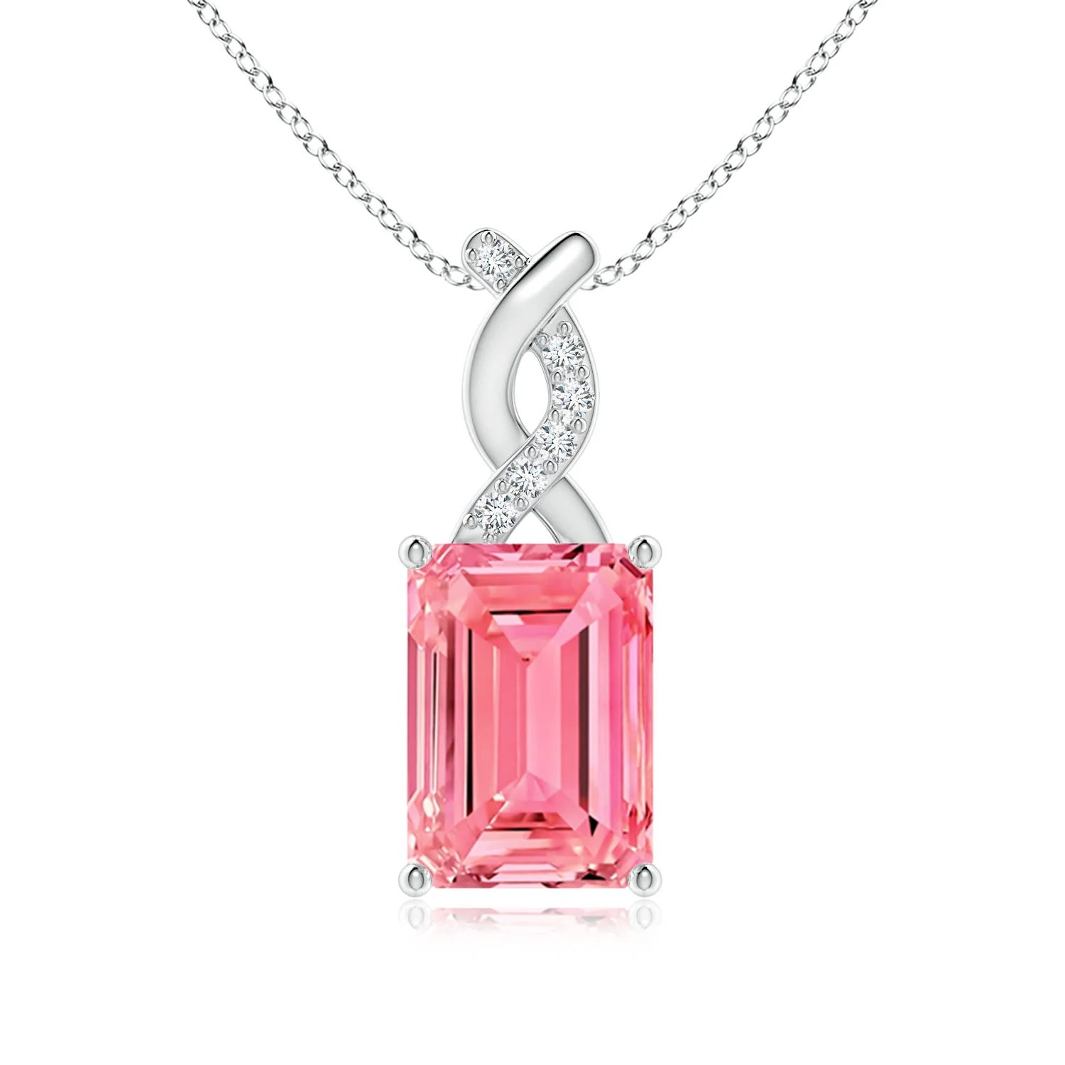 1.21 CTW Emerald-Cut Fancy Intense Pink Diamond Pendant with Trio Accents in 18K Yellow Gold - Image 10