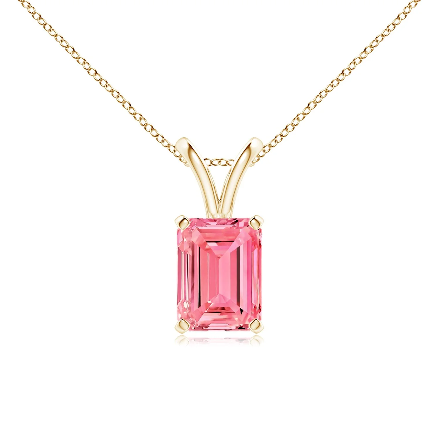 1.21 CTW Emerald-Cut Fancy Intense Pink Diamond Pendant with Trio Accents in 18K Yellow Gold - Image 3