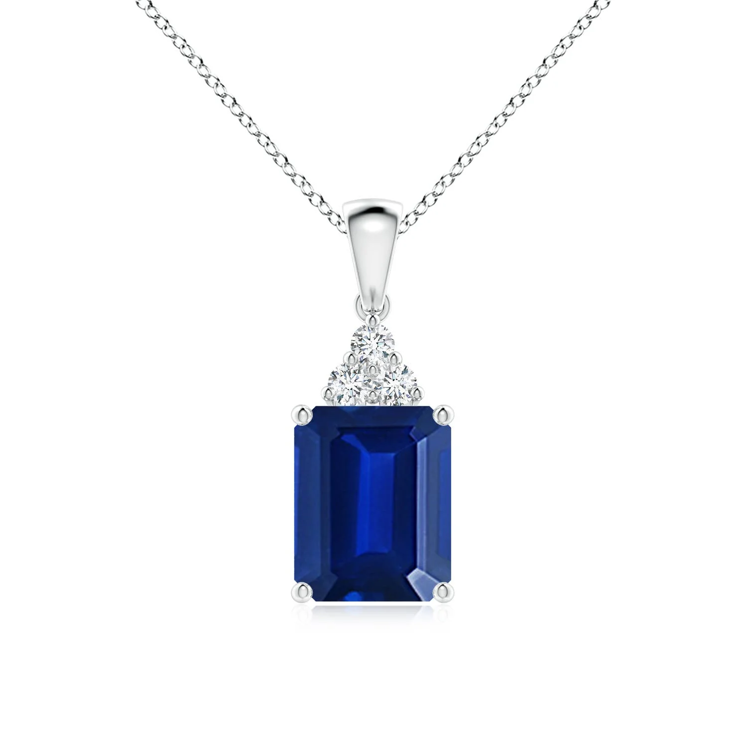0.62 CTW Emerald-Cut Tanzanite Pendant with Diamond Trio in Silver - Image 4