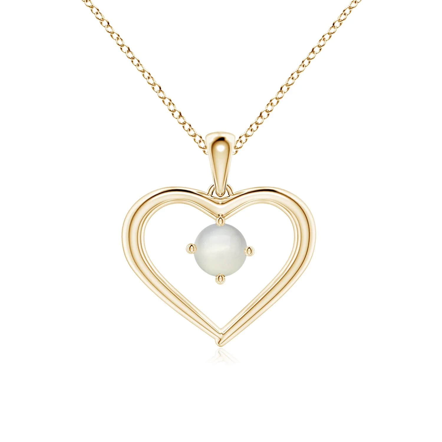 4 MM Solitaire Round Moonstone Open Heart Pendant in 14K White Gold - Image 9