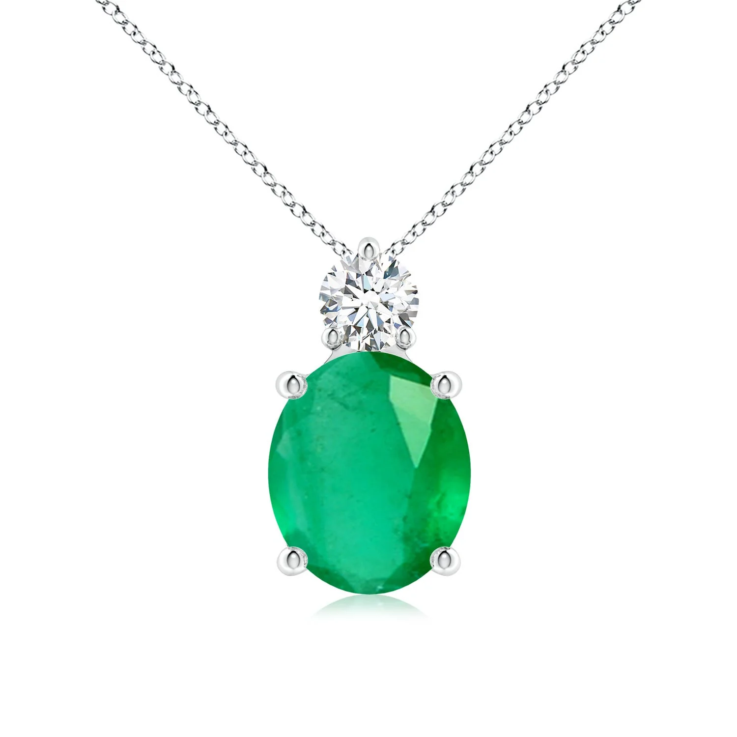 4.98 CTW Oval Emerald Solitaire Pendant with Diamond in Platinum - Image 8