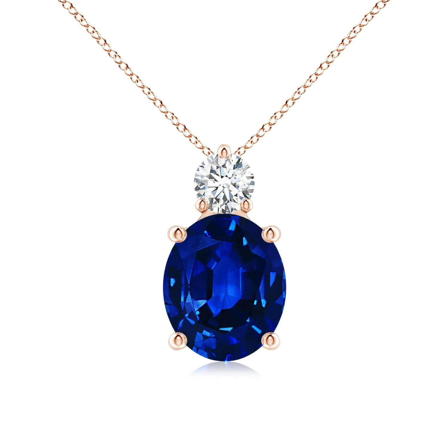 5.22 CTW Oval Sapphire Solitaire Pendant with Diamond in 18K Rose Gold - Image 4