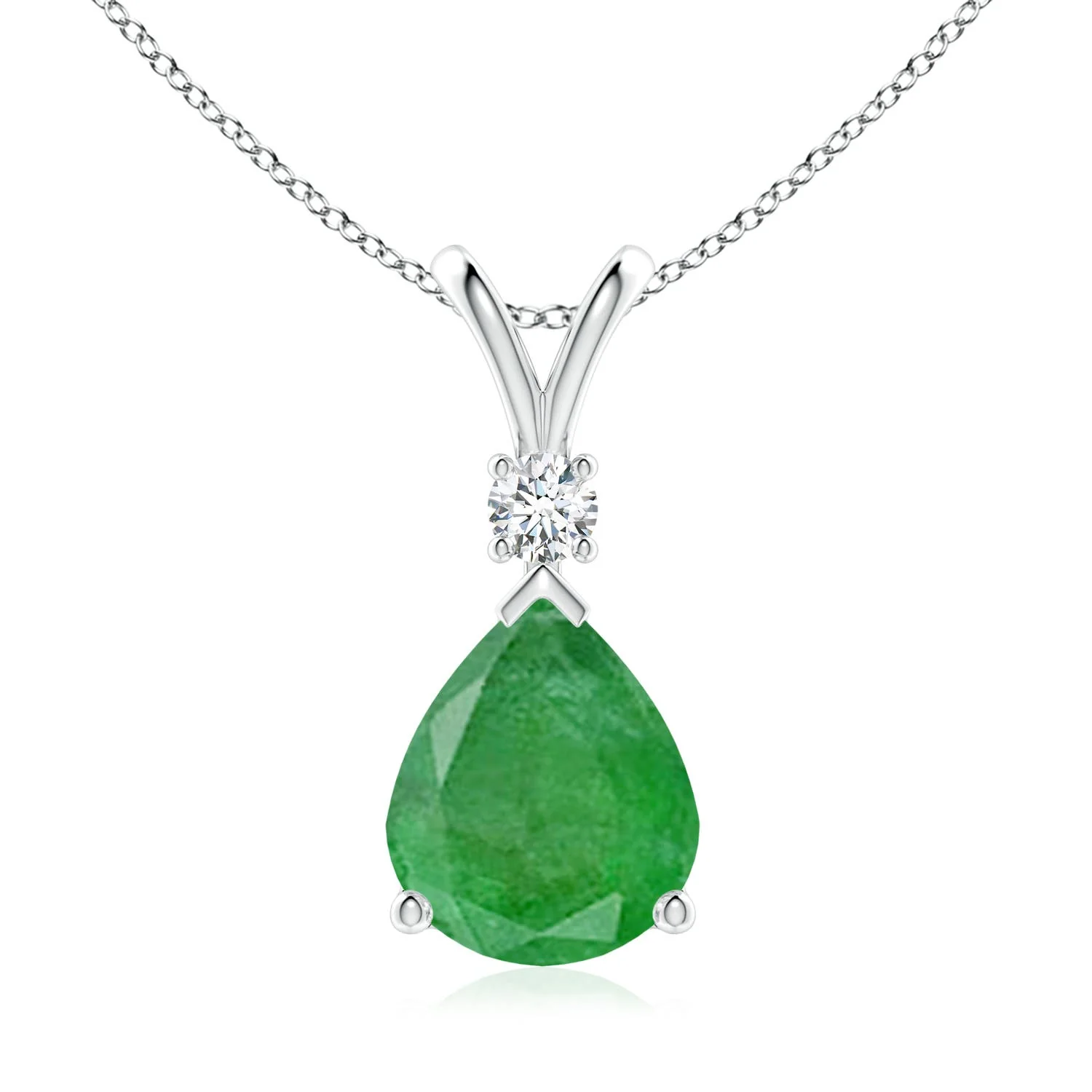 4.37 CTW Prong-Set Emerald Teardrop V-Bale Pendant with Diamond in Platinum - Image 6
