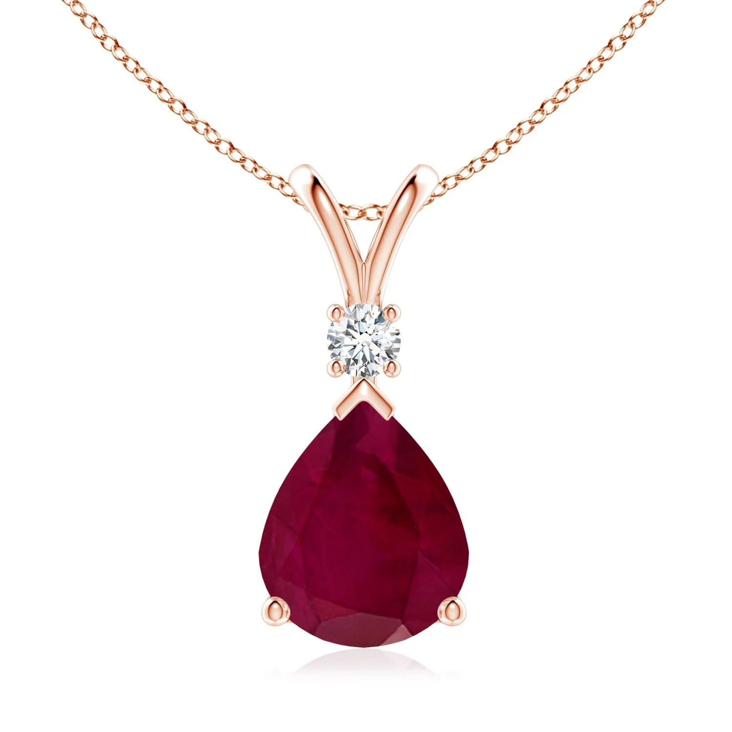 5.23 CTW Prong-Set Ruby Teardrop V-Bale Pendant with Diamond in 18K Rose Gold - Image 5