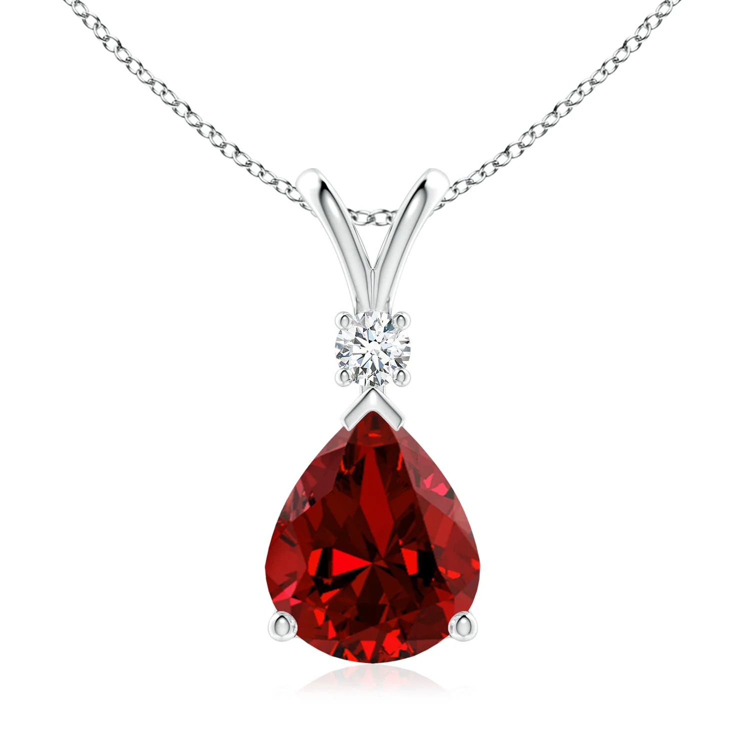 5.23 CTW Prong-Set Ruby Teardrop V-Bale Pendant with Diamond in Silver - Image 8