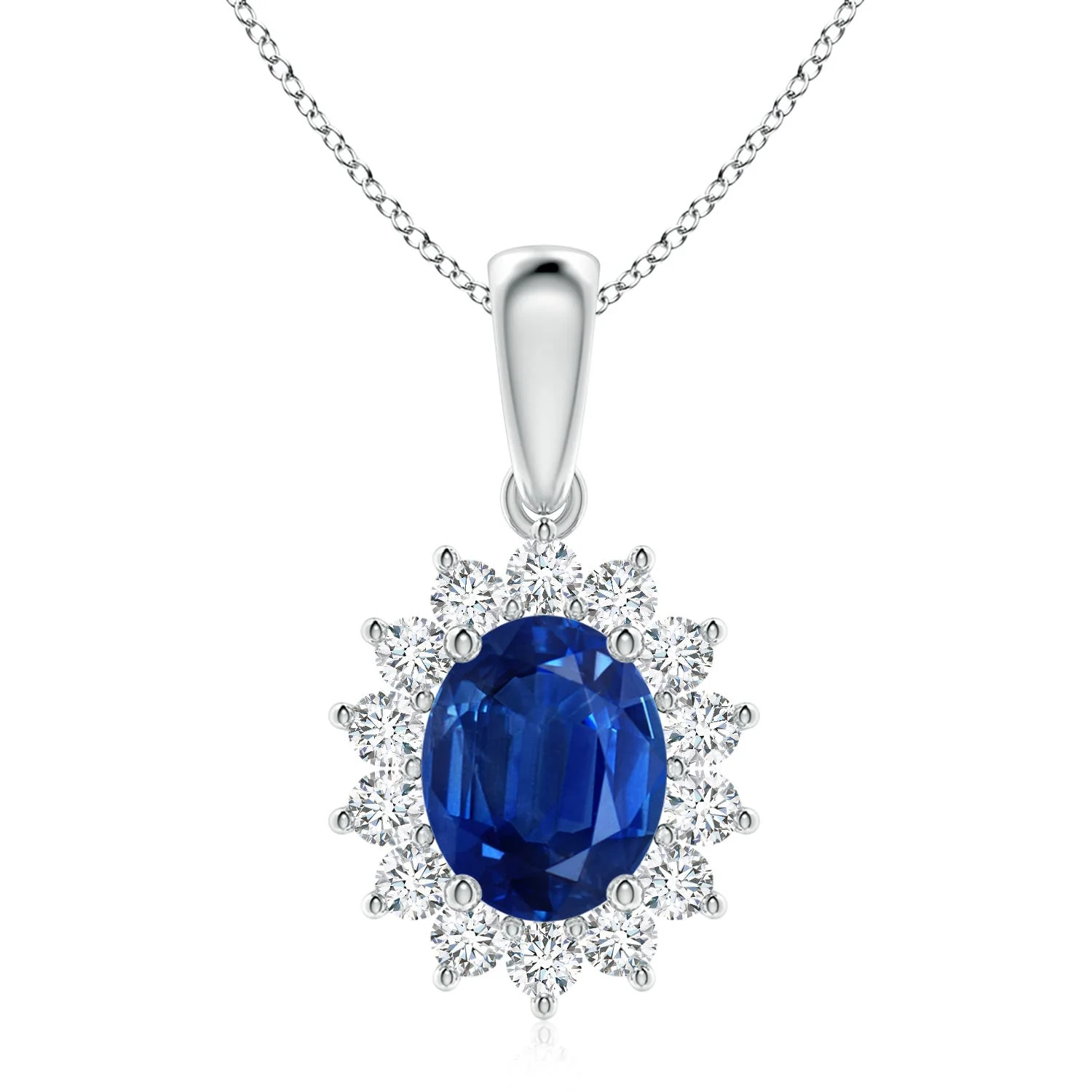 5.23 CTW Prong-Set Blue Sapphire Teardrop V-Bale Pendant with Diamond in Platinum - Image 3