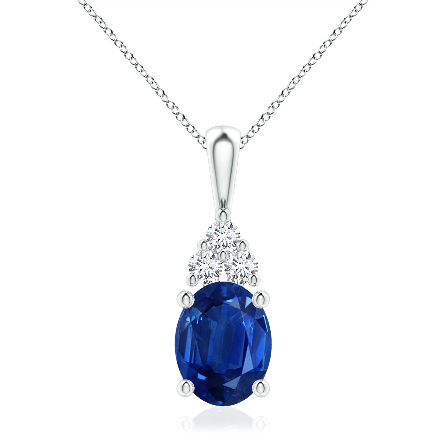 5.23 CTW Prong-Set Blue Sapphire Teardrop V-Bale Pendant with Diamond in 18K White Gold - Image 4