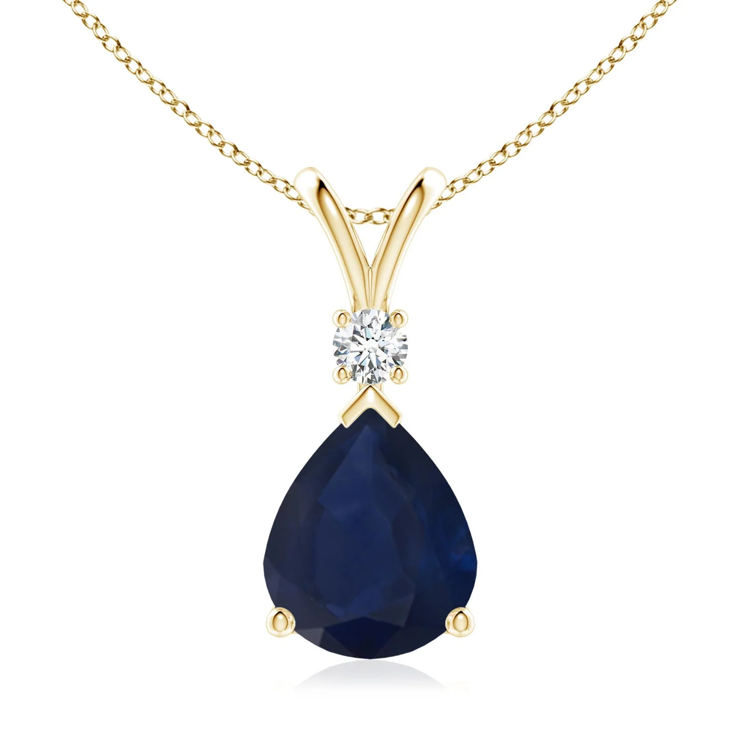 5.23 CTW Prong-Set Blue Sapphire Teardrop V-Bale Pendant with Diamond in 18K Yellow Gold - Image 10