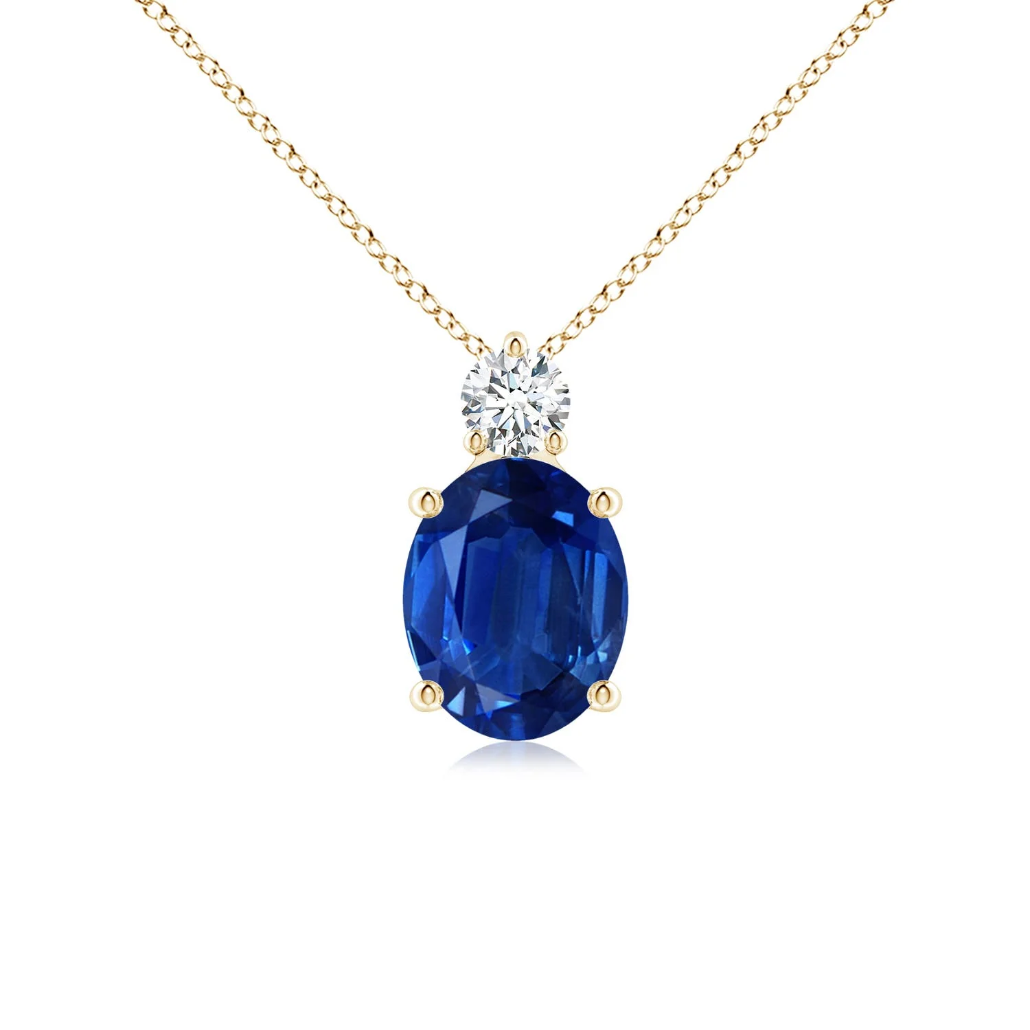 5.23 CTW Prong-Set Blue Sapphire Teardrop V-Bale Pendant with Diamond in 18K Yellow Gold - Image 6