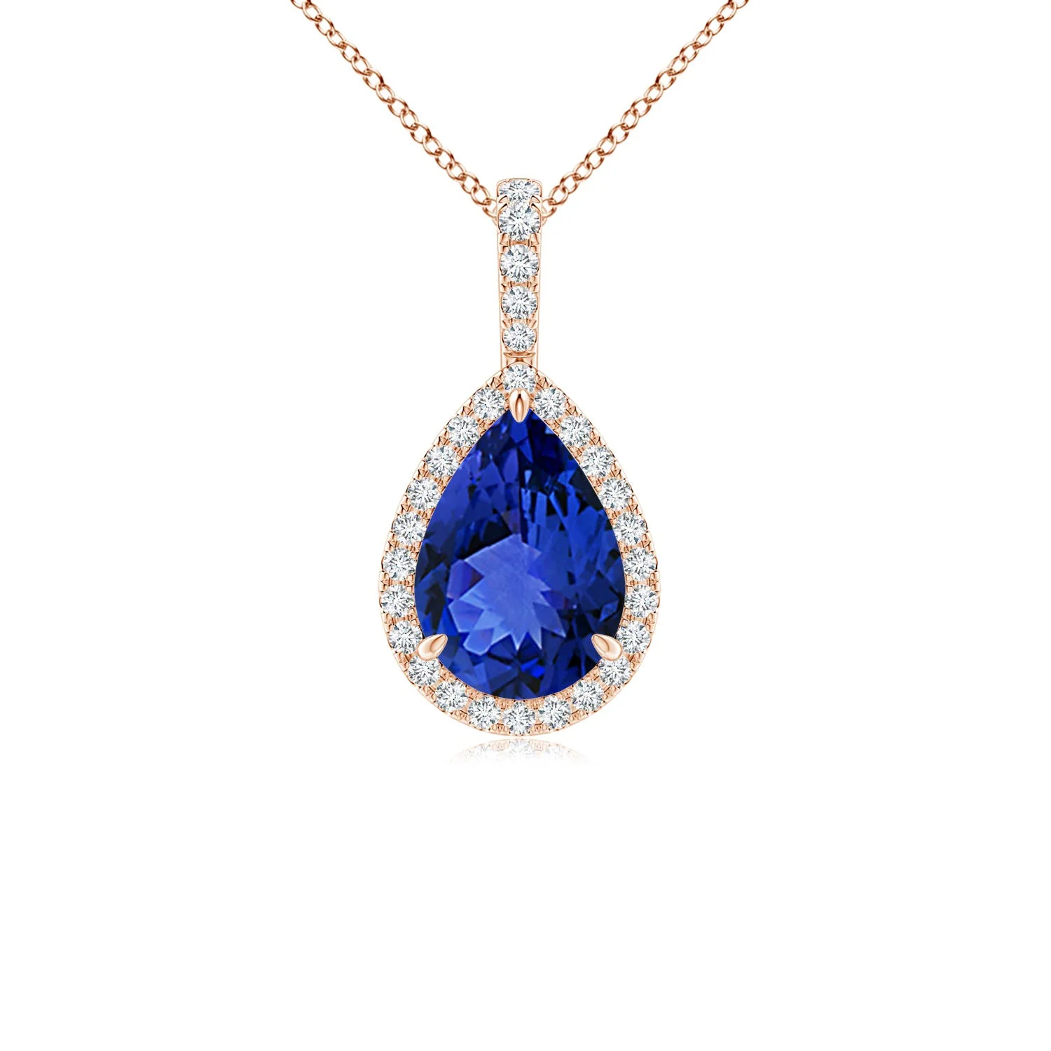 1.21 CTW Prong-Set Tanzanite Teardrop V-Bale Pendant with Diamond in 18K Rose Gold - Image 3