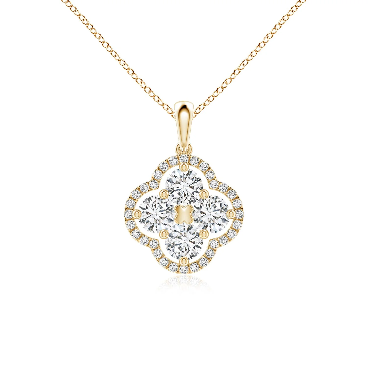 1.6 CTW Diamond Framed Emerald Clover Pendant in 14K Yellow Gold - Image 10
