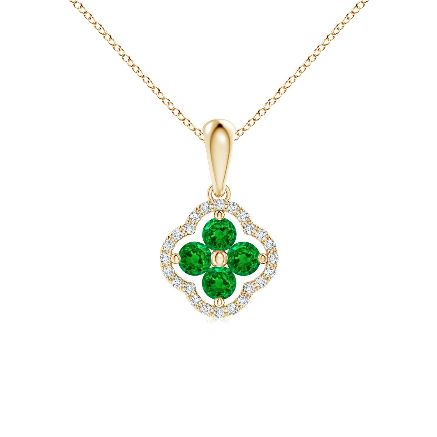 1.6 CTW Diamond Framed Emerald Clover Pendant in 14K Yellow Gold - Image 9