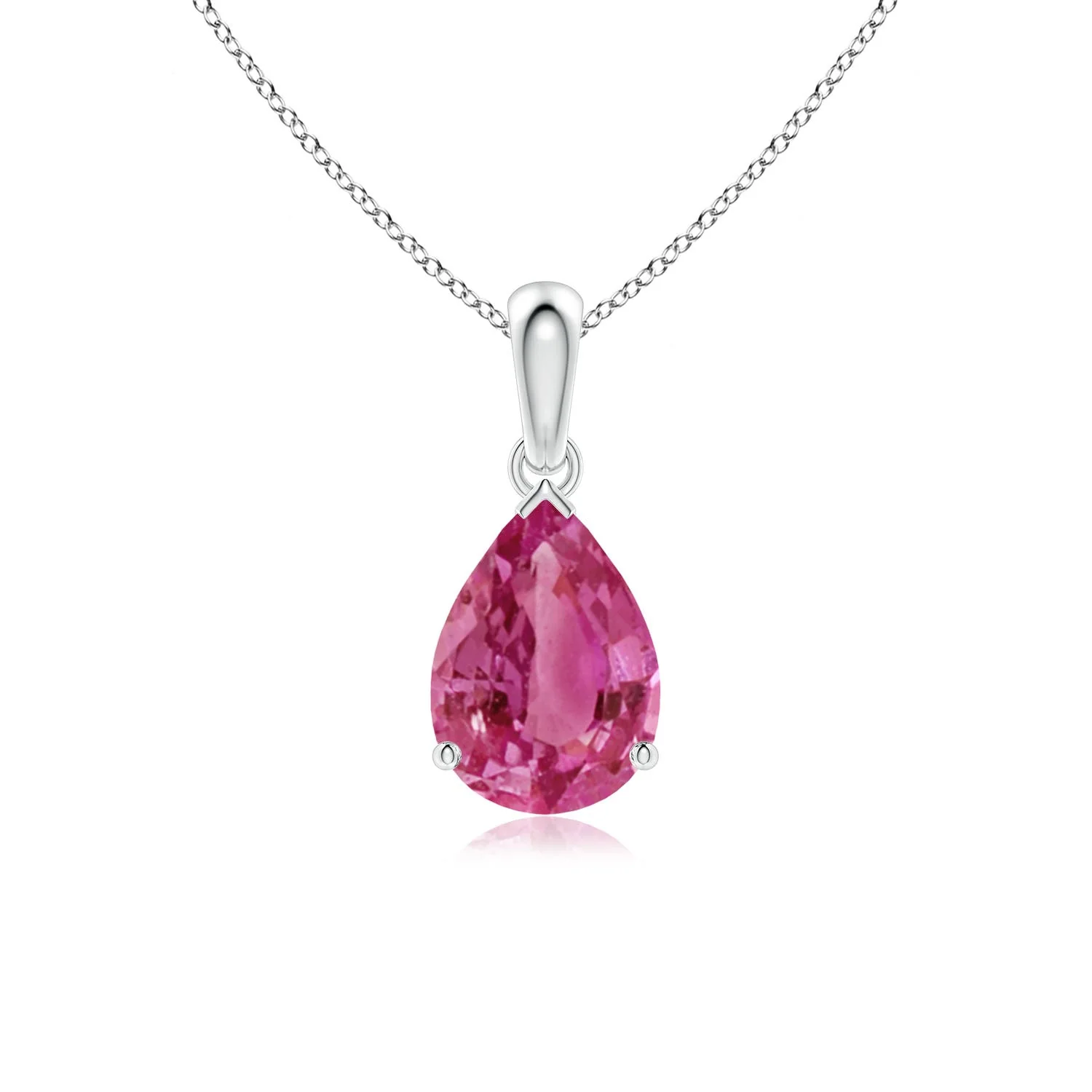 2.5 CTW Prong-Set Pear Pink Sapphire Solitaire Pendant in 18K White Gold - Image 5