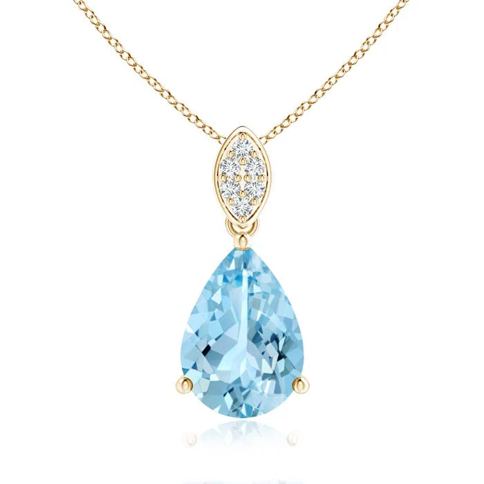 0.34 CTW Solitaire Pear-Shaped Aquamarine Flame Pendant in 14K Yellow Gold - Image 4