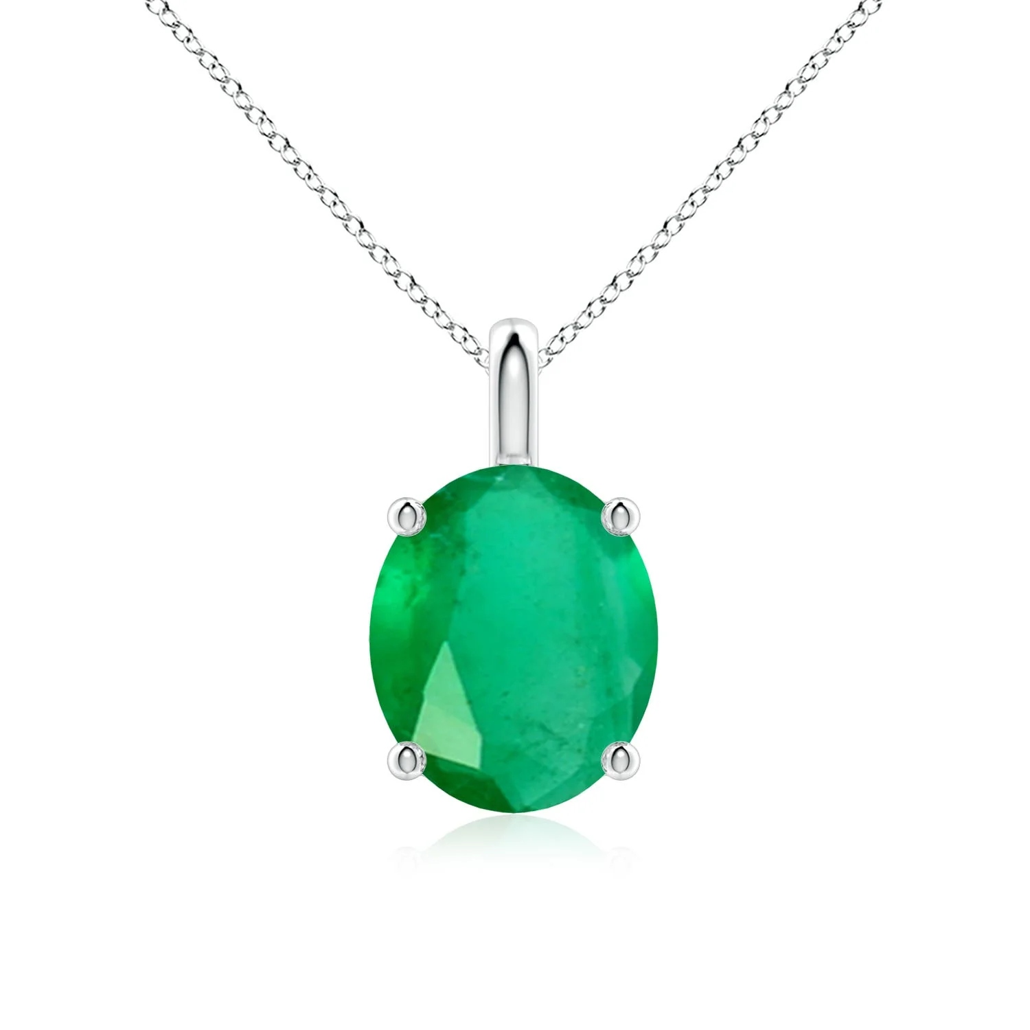 4.83 CTW Oval Emerald Solitaire Pendant with Trio Diamond in Platinum - Image 6