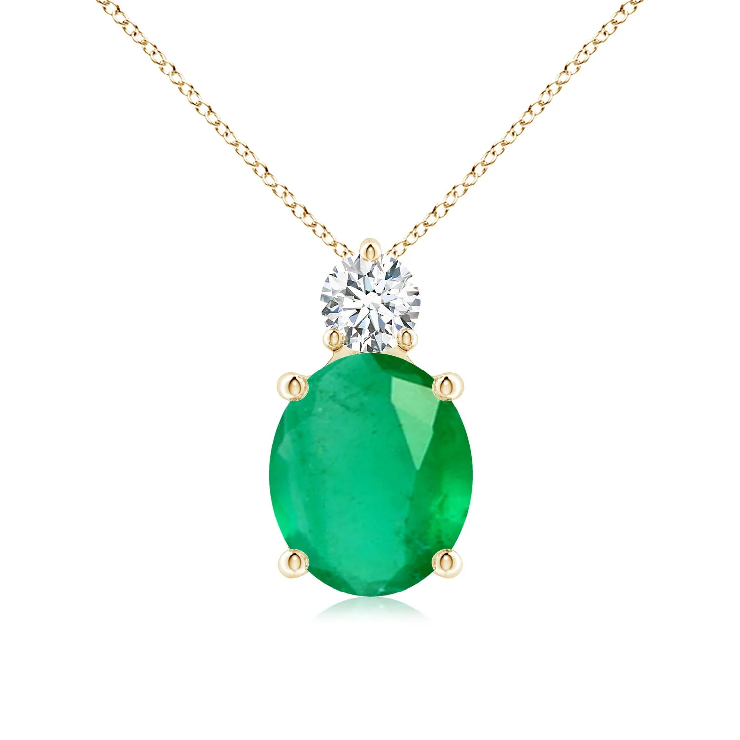 4.83 CTW Oval Emerald Solitaire Pendant with Trio Diamond in 18K Yellow Gold - Image 8