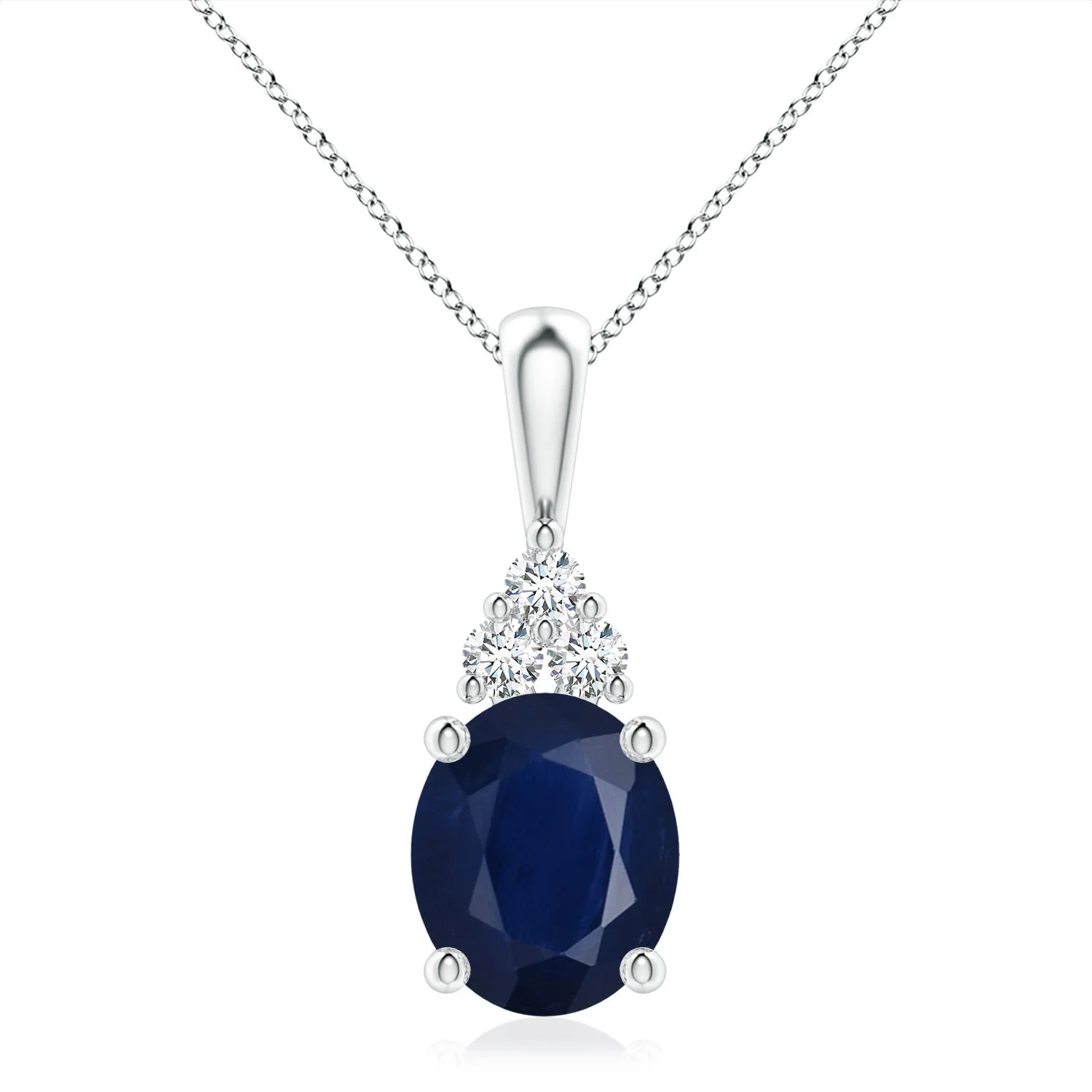 5.07 CTW Oval Sapphire Solitaire Pendant with Trio Diamond in 18K White Gold - Image 3