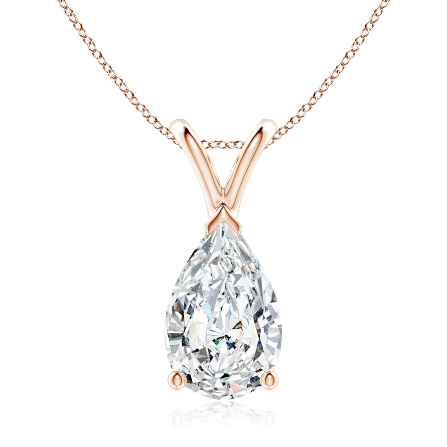 0.75 CTW V-Bale Pear-Shaped Blue Sapphire Solitaire Pendant in 18K Rose Gold - Image 6