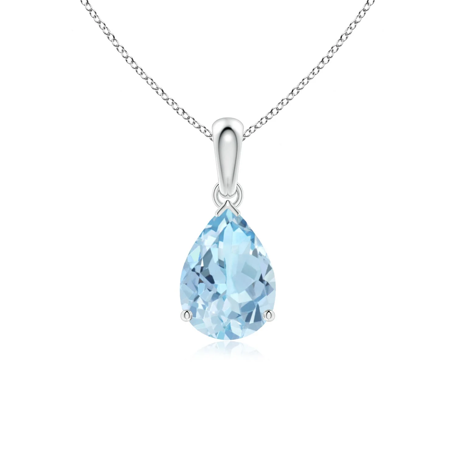 1.6 CTW V-Bale Round Aquamarine Solitaire Pendant in 14K Yellow Gold - Image 3