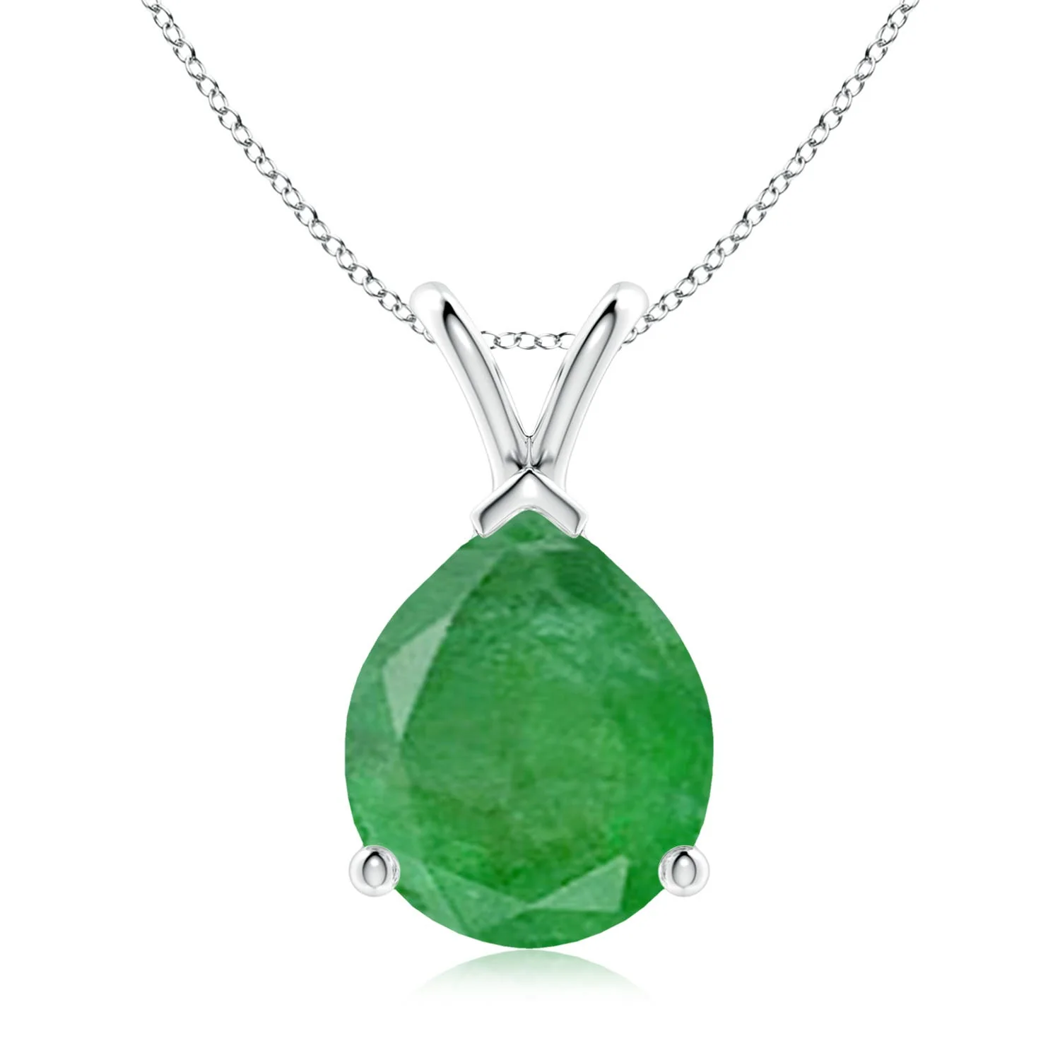 1.2 CTW V-Bale Round Emerald Solitaire Pendant in 14K Yellow Gold - Image 3