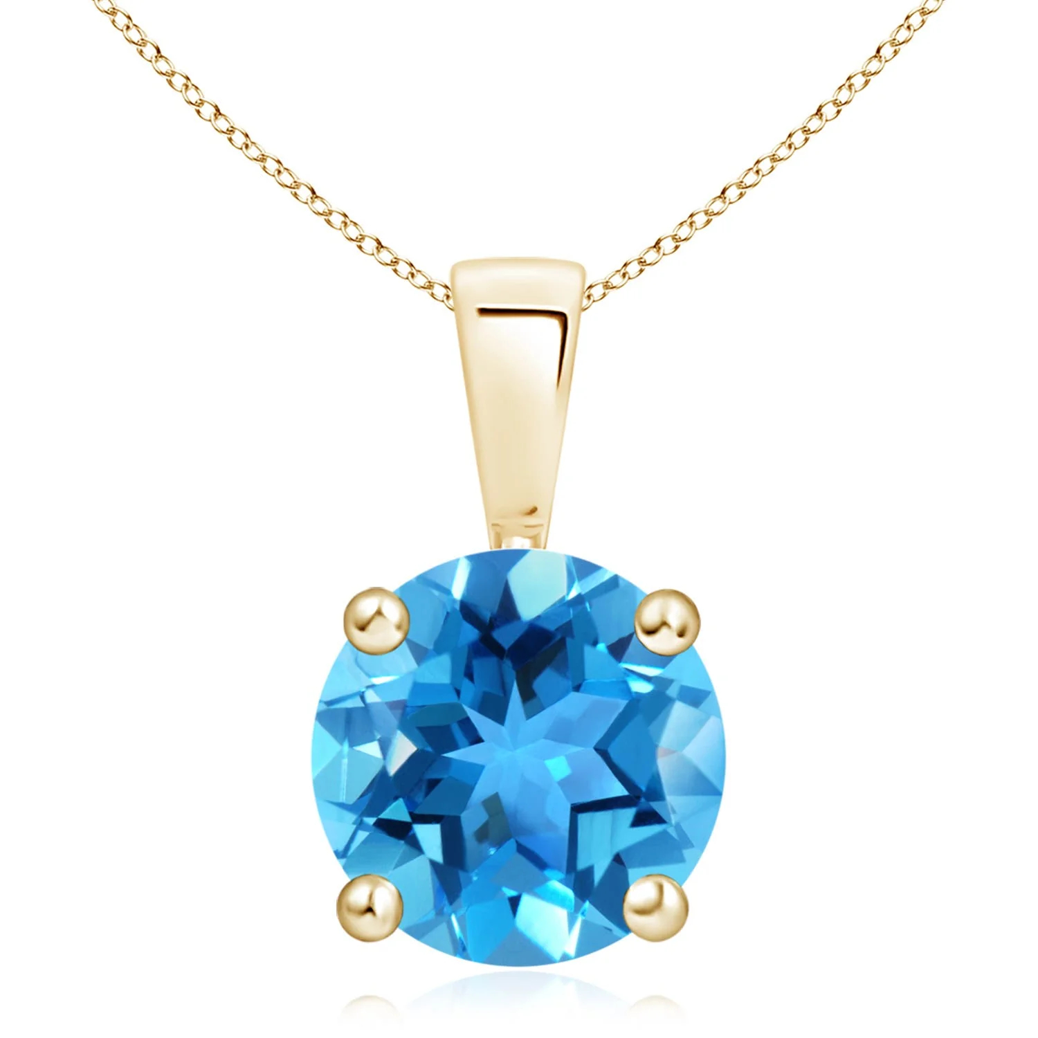 2.35 CTW V-Bale Round Swiss Blue Topaz Solitaire Pendant in 14K Yellow Gold - Image 4