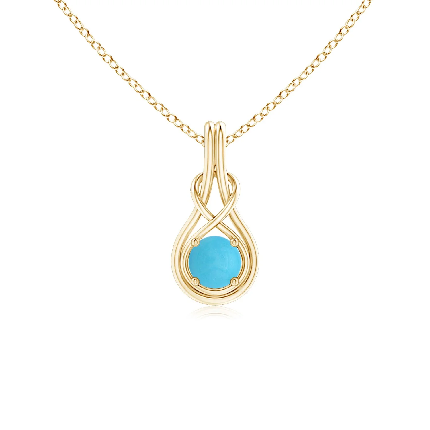 0.69 CTW V-Bale Round Turquoise Solitaire Pendant in 14K Yellow Gold - Image 8