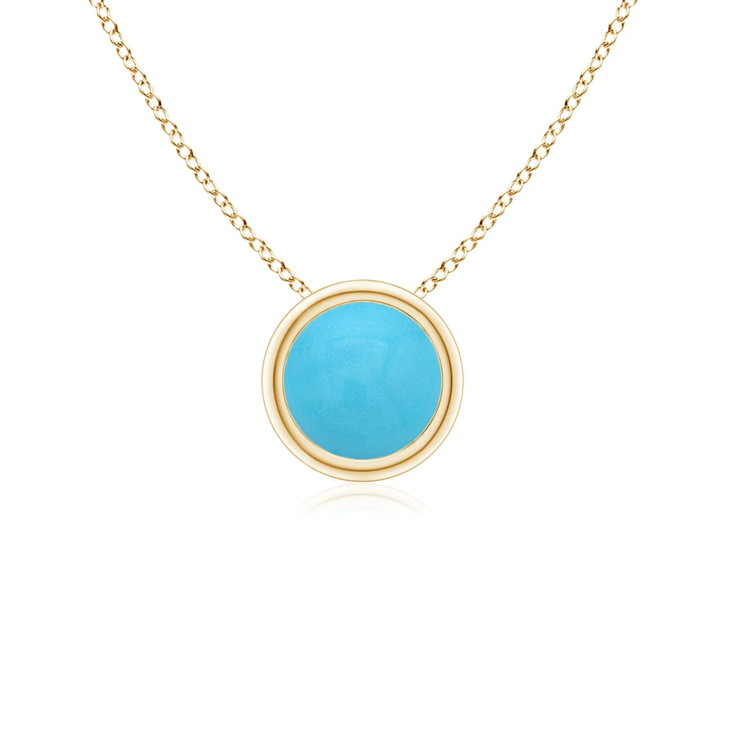 0.69 CTW V-Bale Round Turquoise Solitaire Pendant in 14K Yellow Gold - Image 9