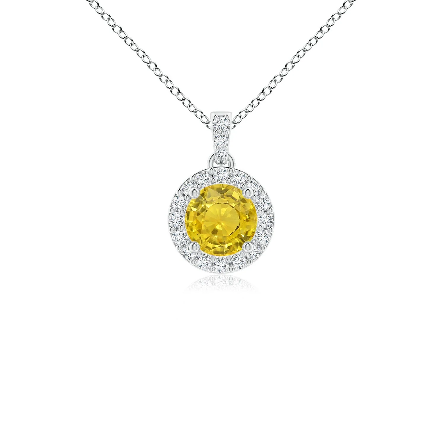 1.0 CTW V-Bale Round Yellow Sapphire Solitaire Pendant in 18K White Gold - Image 8