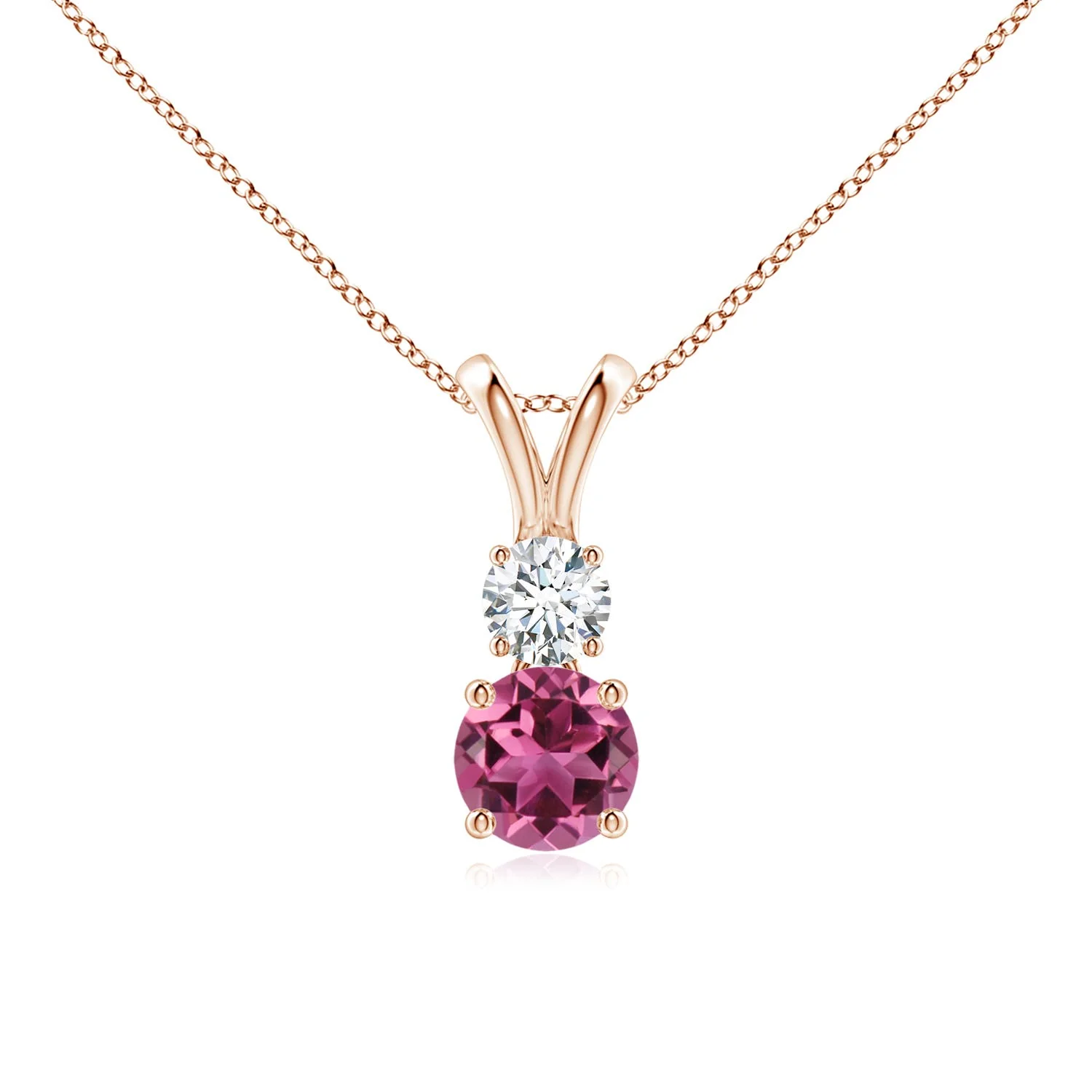 1.78 CTW Prong-Set Round Ruby and Diamond Two Stone Pendant in 14K Rose Gold - Image 7