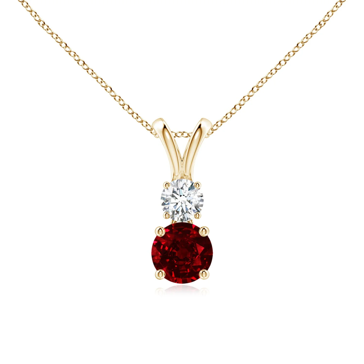 1.78 CTW Prong-Set Round Ruby and Diamond Two Stone Pendant in 14K Rose Gold - Image 8