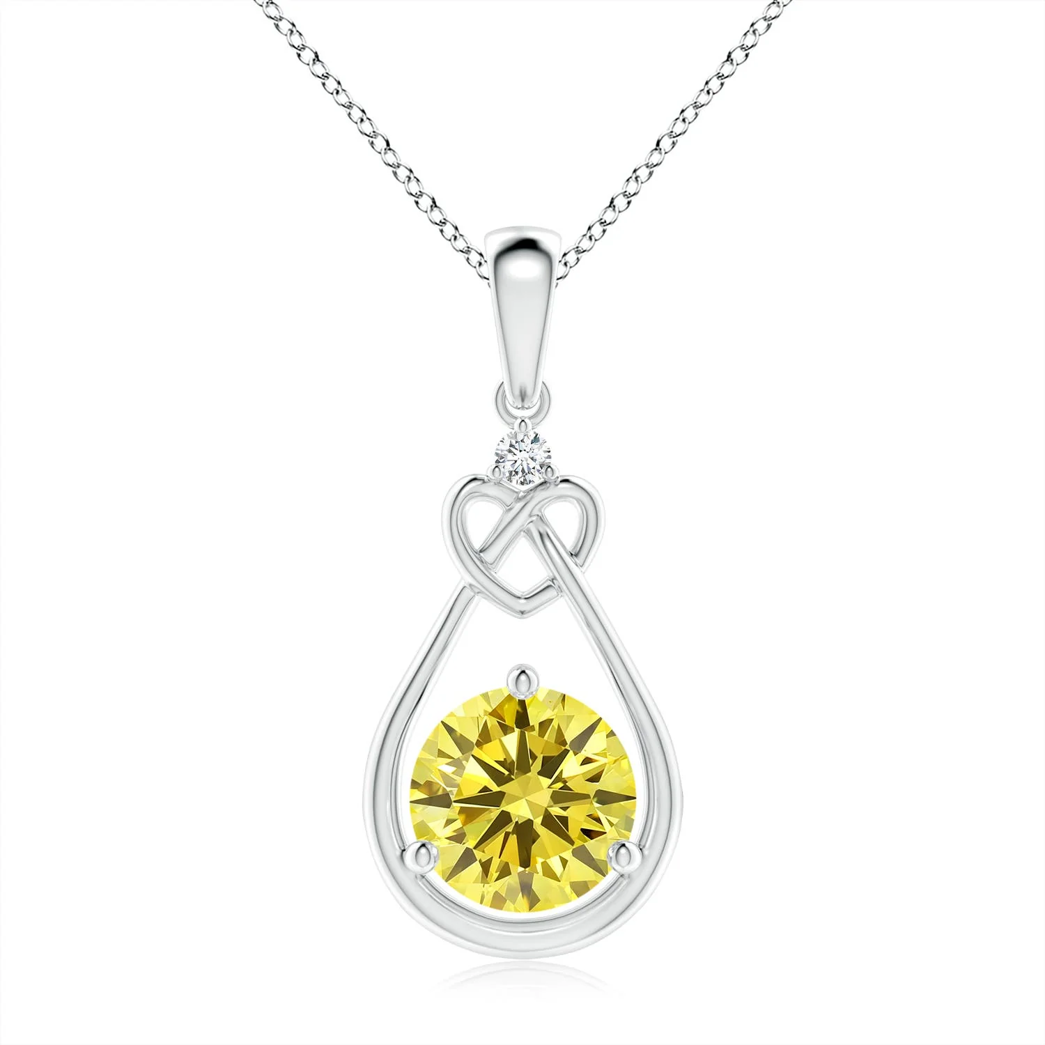 1.5 CTW Classic Solitaire Prong-Set Round Fancy Intense Yellow Diamond Pendant in 14K White Gold - Image 9